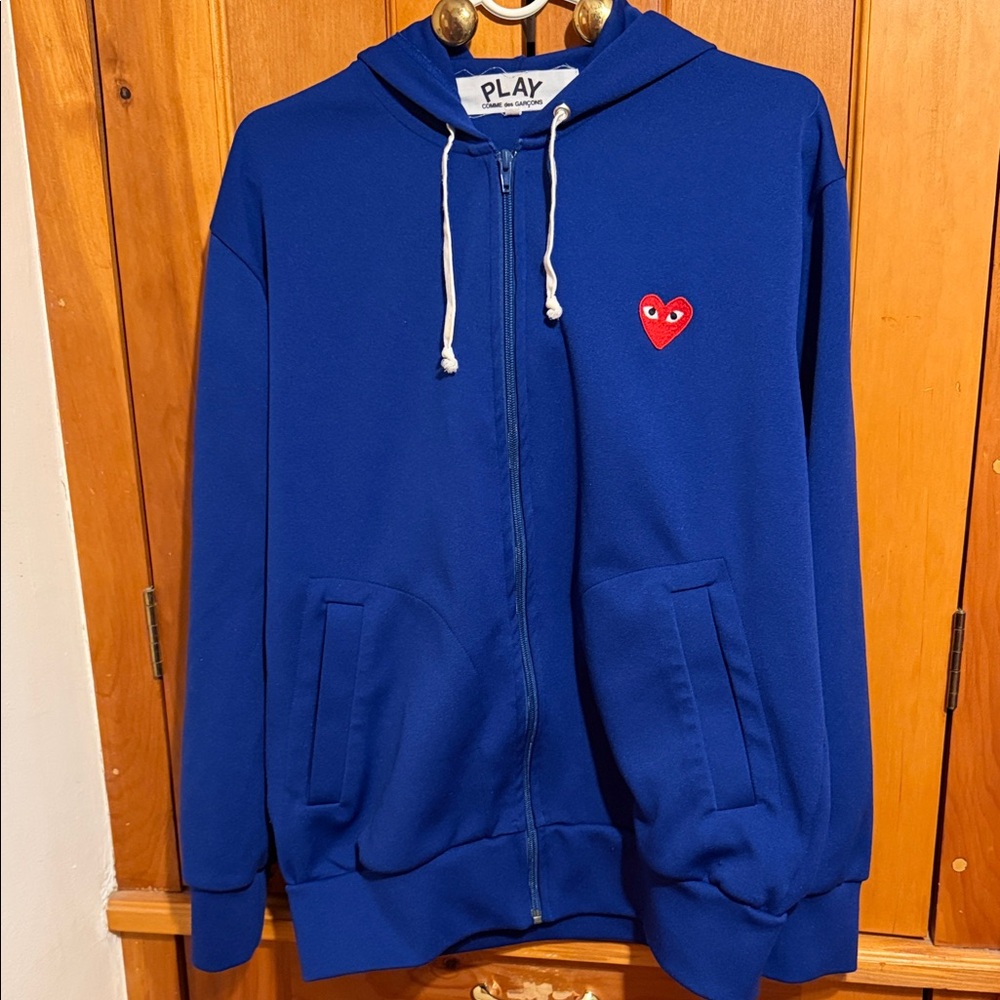 Comme des Garçons PLAY Royal Blue Hoodie with Red Heart Accent